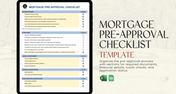 Mortgage Pre-approval Checklist in Excel, Google Sheets - Download ...